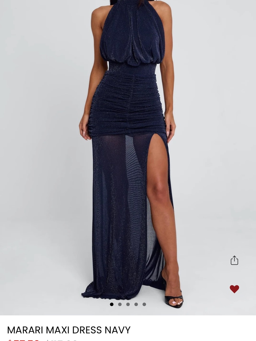 Marari Navy Halter Ruched Maxi Dress with High Slit
